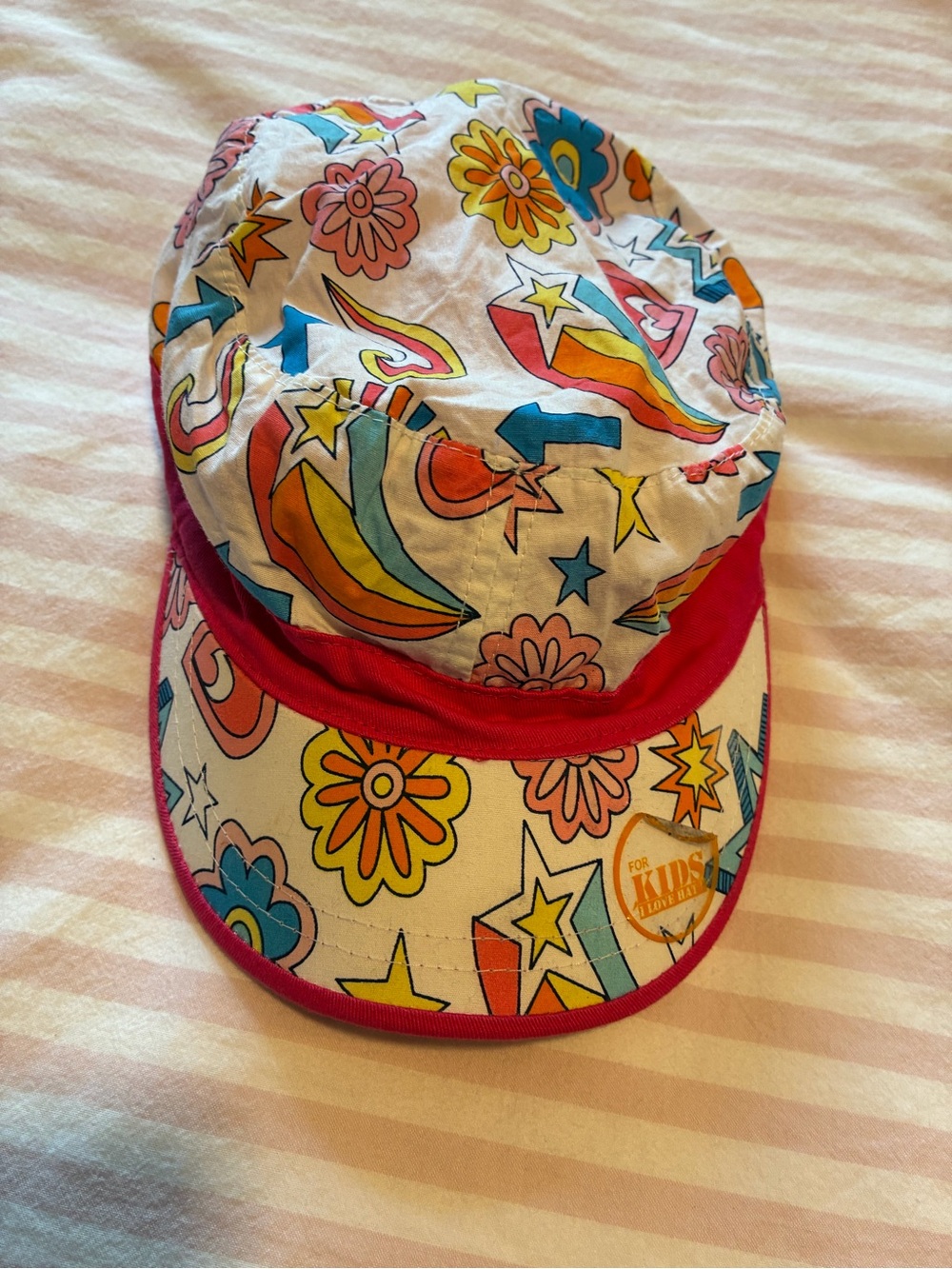 Kids Star & Flower Sun Hat - Multicolor with Pink Trim